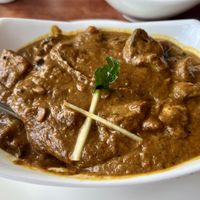 Aloo Mushroom Chettinadu—potatoes, mushrooms, roasted coconut, and black pepper sauce!  at Spice Malabar in Clifton Park