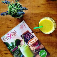 Passion.. Juice ok. Magazine ok. Veggie Burger = unfortunately not as good. at Passion Cafe Playa den Bossa in Ibiza