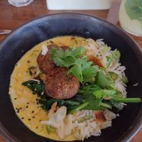 Vegan curry falafel at Passion Cafe Playa den Bossa in Ibiza