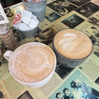 Lattes with oat milk😄 at L.A. Cafe in Waterford