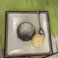 Vegan Chocolate (lava) cake with prickly pear ice cream  at Magn'etico Osteria Bio & Veg in Borgo San Lorenzo