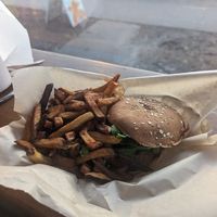 Vegan burger and fries at Farm Burger in Atlanta