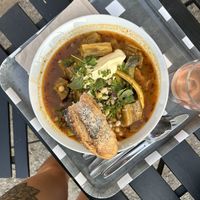 Yummy saffron stew with vegan aioli   at Vintervikens Trädgårdskafé in Vinterviken