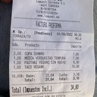 Receipt  at LaMundi in Cordoba