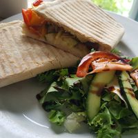 Roast vegetables and vegan mozzarella cheese panini at The Staiths Cafe in Gateshead