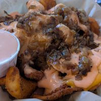Gnarly fries with extra gnarly sauce at Gnarlys - Swan Dive in Portland
