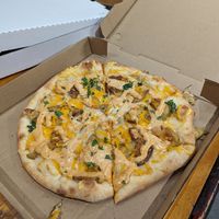 Vegan cheesy potato pizza at Fremont Pizza in Seattle