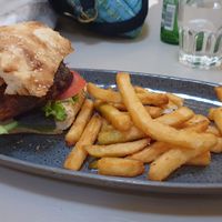 Vegan burger and chips at Axedale Tavern in Axedale