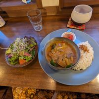 Curry (950) with salad set (300) at Kiranah Spice in Kyoto