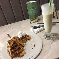 Vegan biscoff waffles with a vegan biscoff milkshake   at Heavenly Desserts in Northampton