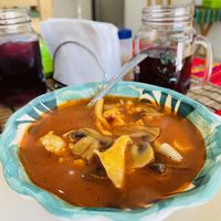 Pozole and Agua of the day  at 100% Vegana Taqueria in Puerto Vallarta