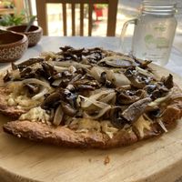 Pizza with cheese, mushrooms and onions   at 100% Vegana Taqueria in Puerto Vallarta