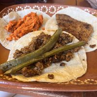 Chorizo, Milanesa and Asada tacos, before toppings    at 100% Vegana Taqueria in Puerto Vallarta