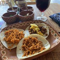 Tacos and jamaica water  at 100% Vegana Taqueria in Puerto Vallarta
