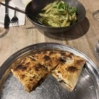 Eggplant calzone and penne pesto pasta  at The Rustic Olive in Redcliffe