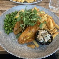 Vegan fish & chips   at The Lyme Bay Cafe and Bar in Lyme Regis