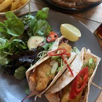 Fish tacos (banana blossom)   at The Lyme Bay Cafe and Bar in Lyme Regis