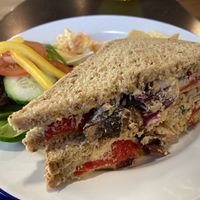 Vegan roasted veg sandwich with salad and vegan coleslaw   at Levenshulme Inspire Café in Manchester