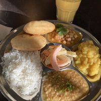 Vegan Thali special, including vegan mango lassi (£6) #Veganuary at Levenshulme Inspire Café in Manchester