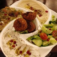 Mixed appetiser plate (vine leaves swapped for falafels) at Yasmin Syrian in Langkawi