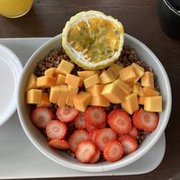 The vegan chocolate sesame granola breakfast  at Angel Beach in Unawatuna
