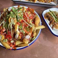 Tofu gochujang loaded fries and five spice tofu bao  at The Owl in Hartlepool