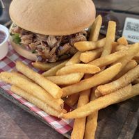 Pulled jackfruit burger with fries  at Matso's Broome Brewery in Broome