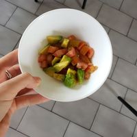 Avocado and tomato that went with the pesto (we asked to put it on the side) at Varuna Plant-Based Food & Juice Bar in Manuel Antonio