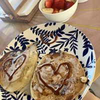 Banana pancakes with extra fruit  at Varuna Plant-Based Food & Juice Bar in Manuel Antonio