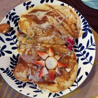 Coconut pancakes 9 USD at Varuna Plant-Based Food & Juice Bar in Manuel Antonio