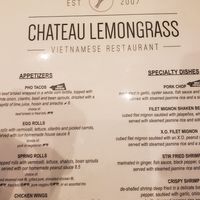 Menu at Chateau Lemongrass in Los Angeles
