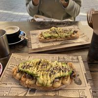 Vegan toast (hummus and avocado)  at Garage Coffee in Barcelona
