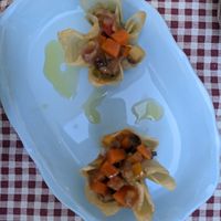 A type of thin paper-like dough filled with vegetables, absolutely melted in the mouth at Raparossa  in Pezze Di Greco