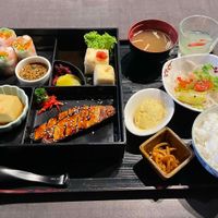 Bento box: fish option with vegan adjustments at Herbivore Japanese Vegetarian Restaurant in Central Singapore