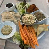 starter plate with hummus, falafel, olive paste, etc   at Bellaverde in Mallorca