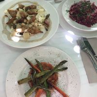 Caesar salad and Gluten free beetroot noodles at Bellaverde in Mallorca