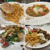 Burger, Thai curry, warm salad and fake plate  at Bellaverde in Mallorca