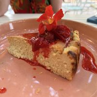 Basque style cheesecake with berry compote   at Bellaverde in Mallorca