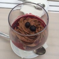 Gingerbread chocolate moose with cherry at Bellaverde in Mallorca