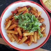 Red pepper, onion, chilli and garlic pasta, rigatoni. (VERY tasty!!) at Frankie & Benny's - Trafford Centre in Manchester