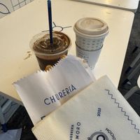 Chocolate de agua hot and cold plus churros with cinammon/ sugar mix  at Churrería El Moro in Mexico City