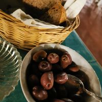 Bread with olives at Lucciola Organic Bistro in Corfu