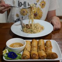 Spring rolls and carbonara at VEGAN PHUKET in Phuket