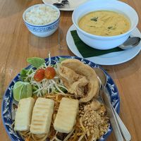 Pad Thai and curry in the back at VEGAN PHUKET in Phuket