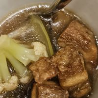 Stir fry mix veg with crispy pork at VEGAN PHUKET in Phuket