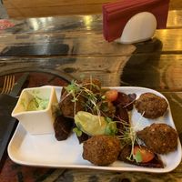 Snacks with falafel, beets and “tzatziki”, freshly made falafel  at Garage in Riga
