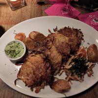 Hash browns with Vegan sauceages at Garage in Riga