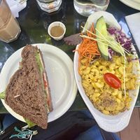This is only half of the Chaucer sandwich, as I shared it with my son. Also comes with a small salad.  at Cafe Santropol in Montreal