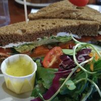 carrot lox and cashew dill cream cheese at Cafe Santropol in Montreal