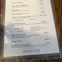 Menu  at Lucid Café in New York City